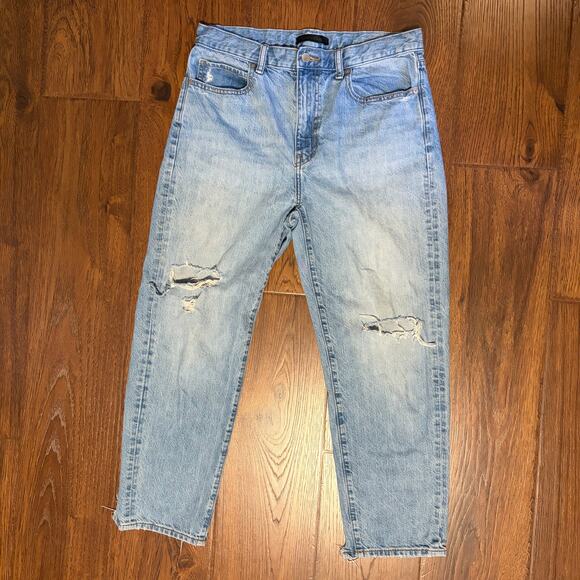 Uniqlo Relaxed Tapered Straight Distressed Jeans 28 Mid Rise Light Wash Cotton - Picture 1 of 7